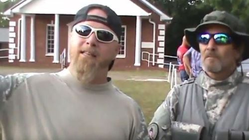 A still from a video uploaded by a Georgia militia threatening a proposed mosque and cemetery