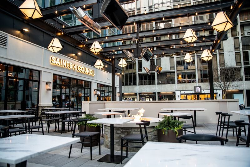 The patio at Saints and Council features fire pits, heaters and heated seats. / Photo by Mia Yake