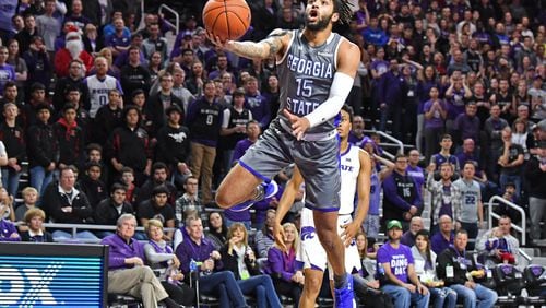D'Marcus Simonds drives in for a layup during the first half against the Kansas State Wildcats on December 15, 2018. Simonds made the game-winning shot with 0.9 seconds remaining Saturday against Louisiana-Monroe. Photo by Peter Aiken/Getty Images.