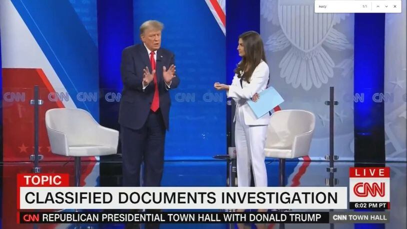 Donald Trump spent 70 minutes at a CNN Town Hall on May 10, 2023 with CNN reporter Kaitlan Collins. (Screenshot)