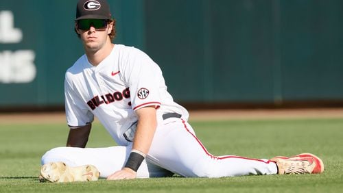  Georgia first baseman Charlie Condon (24) warms up prior to the game against the Florida Gators at Foley Field on Tuesday, May 16, 2024, in Athens.
(Miguel Martinez / AJC)