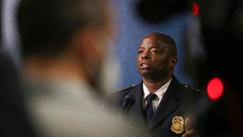 Atlanta police Chief Rodney Bryant speaks at a press conference in May. (Rebecca Wright for the Atlanta Journal-Constitution)