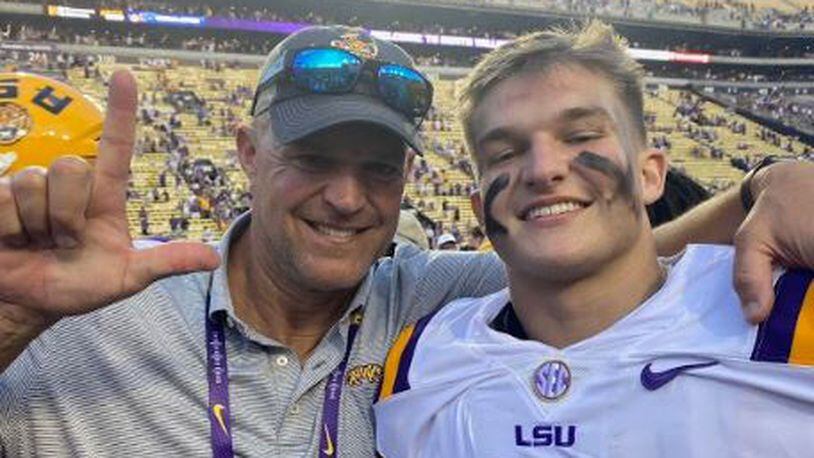 David Weeks and son West at a recent LSU game. David played at Georgia, and West is a current linebacker for the Tigers.