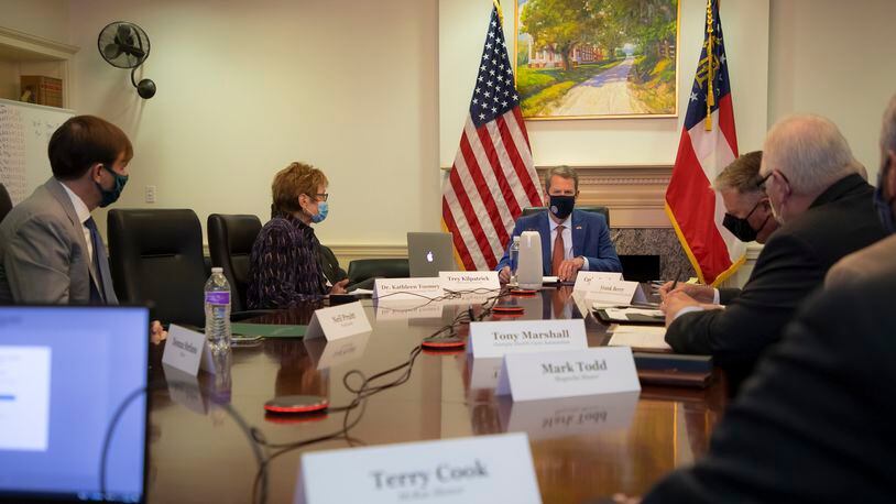 Gov. Brian Kemp on Monday met with nursing home executives during a roundtable discussion of COVID-19 and the challenges faced by long-term care homes. (Photo courtesy of the Governor's Office)
