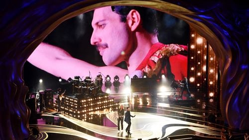 An image of the late Freddie Mercury is projected onto a screen while Adam Lambert + Queen perform onstage during the 91st Annual Academy Awards at Dolby Theatre on February 24, 2019 in Hollywood, California.