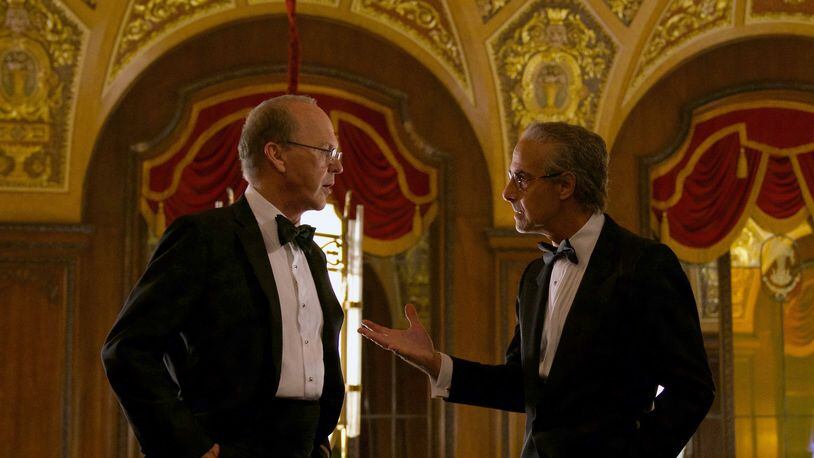 Michael Keaton as Kenneth Feinberg and Stanley Tucci as Charles Wolf in the Netflix film "Worth." Cr Monika Lek / Netflix