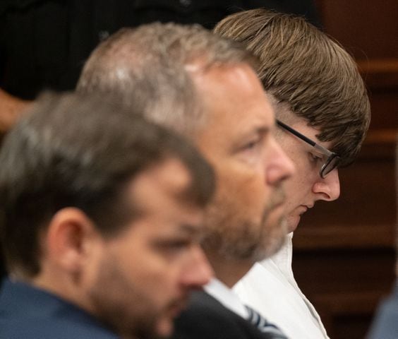 210727-Canton- Robert Aaron Long sits among his lawyers in Superior Court of Cherokee County in Canton on Tuesday morning, July 27, 2021, before pleading guilty to the spa shootings. Ben Gray for the Atlanta Journal-Constitution