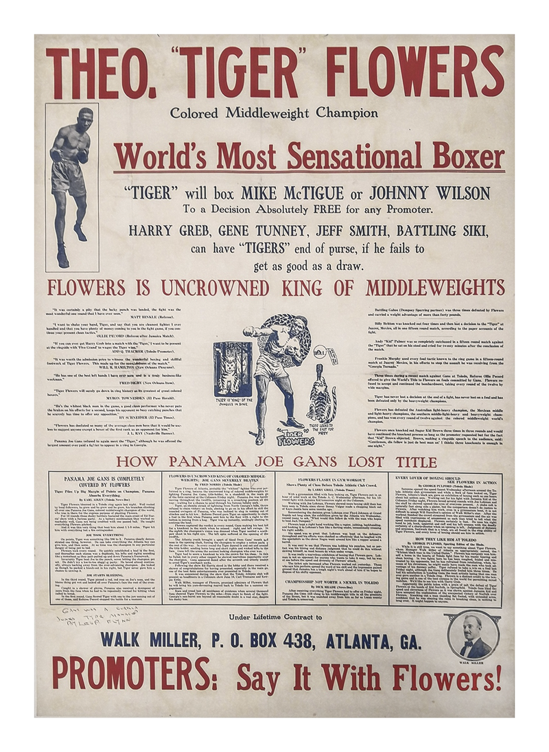 A promotional poster dubbed Tiger Flowers the "world's most sensational boxer." Courtesy of Atlanta History Center