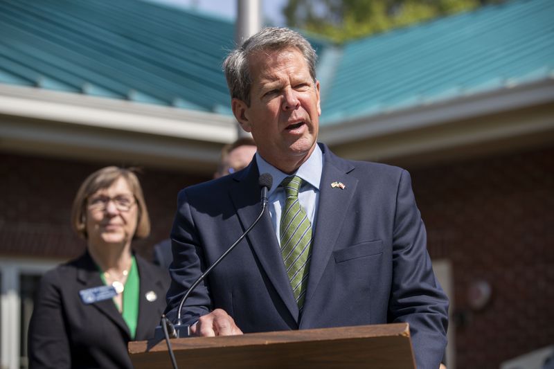 04/27/2021 — Buford, Georgia — Gov. Brian Kemp makes remarks during a presser at the Home of Hope in Buford, Tuesday, April 27, 2021. Gov. Kemp signed three bills dealing with human trafficking in the Georgia. These measures are part of the GRACE Commission and the Kemp administration’s continued fight against human trafficking in Georgia. (Alyssa Pointer / Alyssa.Pointer@ajc.com)