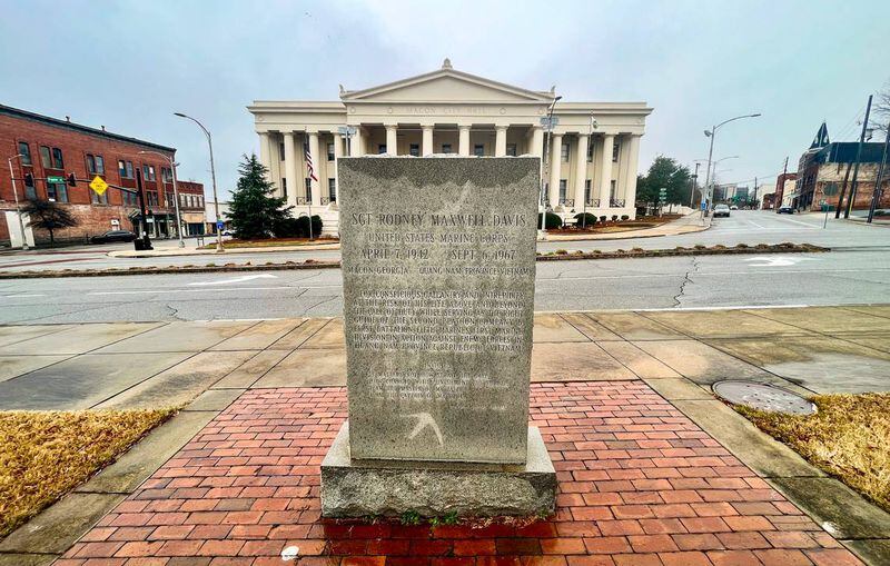 Rodney Davis memorial in Rosa Parks Square across from Macon City Hall. Davis was awarded the Medal of Honor after jumping on a grenade to save members of his platoon in Vietnam. (Photo Courtesy of Jason Vorhees/The Telegraph)