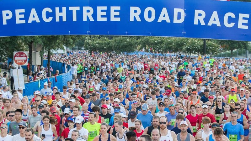 July 4 starts early in Atlanta with the annual AJC Peachtree Road Race from Lenox Square to Piedmont Park. This photo shows the starting line from the 2017 race.