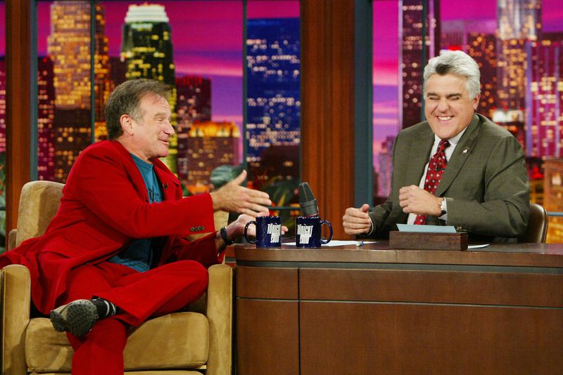 BURBANK, CA - OCTOBER 14: Actor Robin Williams (L) appears on "The Tonight Show with Jay Leno" at the NBC Studios on October 14, 2004 in Burbank, California. (Photo by Kevin Winter/Getty Images) Robin Williams on The Tonight Show With Jay Leno in 2004. CREDIT: Getty Images/NBC