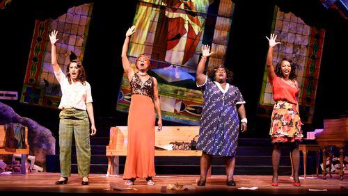 The company of “Nina Simone: Four Women” at True Colors Theatre: Wendy Fox Williams as Sephronia, Regina Marie Williams as Simone, Adrienne Reynolds as Sarah and Jordan Frazier as Sweet Thing. PHOTO CREDIT: Greg Mooney