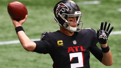Falcons quarterback Matt Ryan prepares to play the Seattle Seahawks on Sunday, Sept. 13, 2020, in Atlanta.   (Curtis Compton / Curtis.Compton@ajc.com)