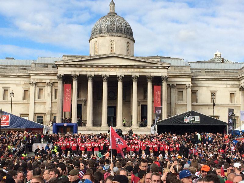 The Falcons entire team appeared at the Fan Fest at historic Trafalgar Square in London. (Photo by D. Orlando Ledbetter/Dledbetter@ajc.com)