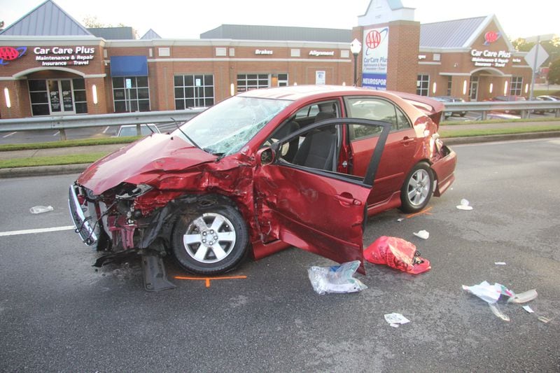 Sharon Freeman's car was totaled in a August 2016 crash that left her dead. (Credit: Cobb County District Attorney's Office)