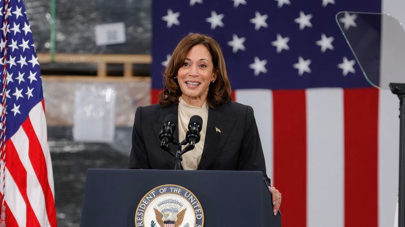 Vice President Kamala Harris will headline the Democratic Party of Georgia’s annual Spring Soiree fundraiser on May 12. It will be her second visit to Georgia in about a month. (Natrice Miller/natrice.miller@ajc.com)