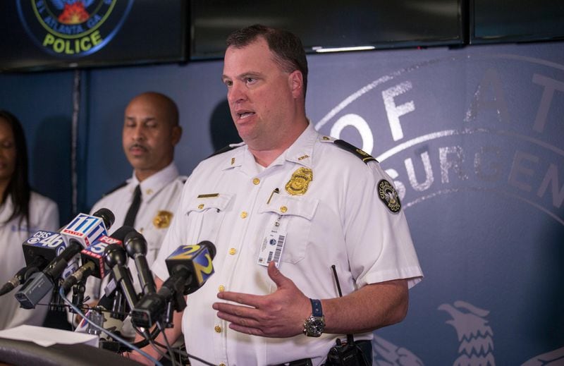 04/05/2018 -- Atlanta, GA - Atlanta Police Major Michael O'Connor answers questions during a press conference at the Atlanta Police Department headquarters, Thursday, April 5, 2018. The body of missing CDC researcher Timothy Cunningham was found in the Chattahoochee River. Atlanta Police Major Michael O'Connor says that Cunningham likely drowned while on a run. His body was found surrounded by mud in the river. ALYSSA POINTER/ALYSSA.POINTER@AJC.COM