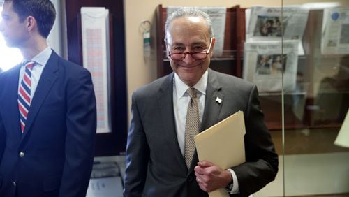 Senate Minority Leader Chuck Schumer (D-NY) arrives at a news conference on April 4, 2019 in Washington, D.C. (Photo by Alex Wong/Getty Images)