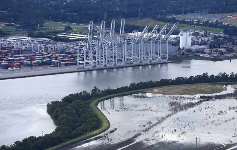The Port of Savannah took delivery of four new ship-to-shore cranes Thursday. Curtis Compton/ccompton@ajc.com