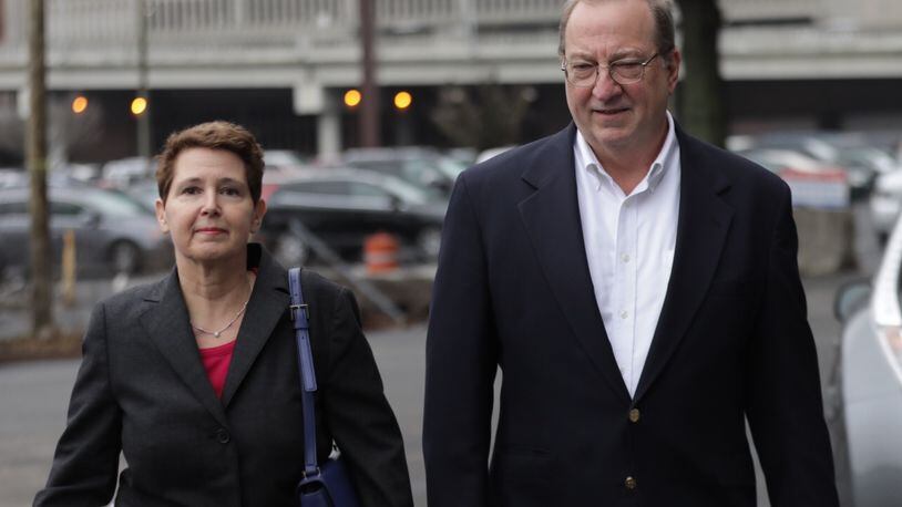Charles P. Richards (right, with attorney Lynne Borsuk) is accused of conspiracy to commit bribery in order to obtain city of Atlanta contracts.
