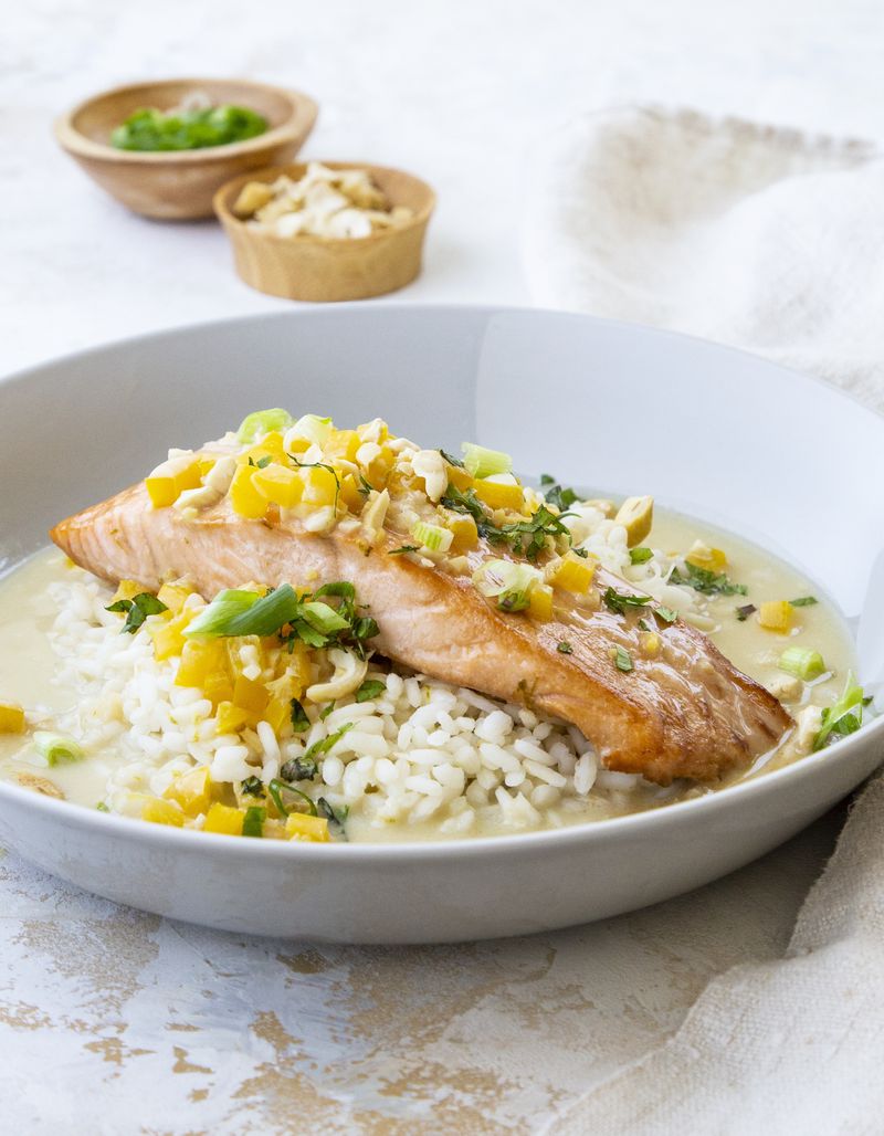 Your family won't guess how quickly you were able to make Coconut Salmon. It's adapted from a recipe in “Hot Little Suppers” by Carrie Morey. (Courtesy of Angie Mosier)