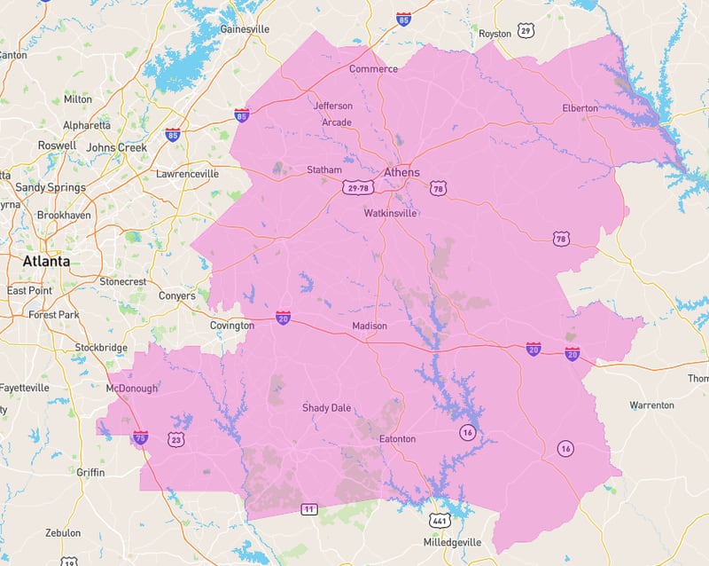 Map of Georgia's 10th Congressional District in 2022.