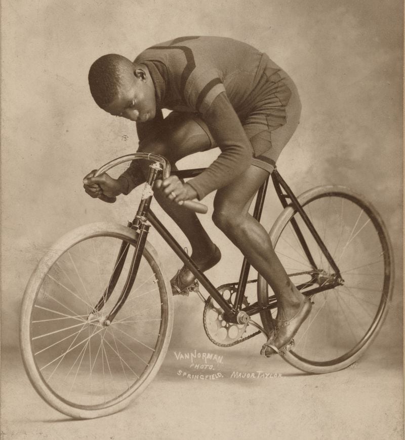 This official portrait of cyclist Major Taylor was made in 1898 by George H. Van Norman, two years into Taylor's professional racing career. Between 1898 and 1899, Taylor set numerous world records. (NY Public Library)