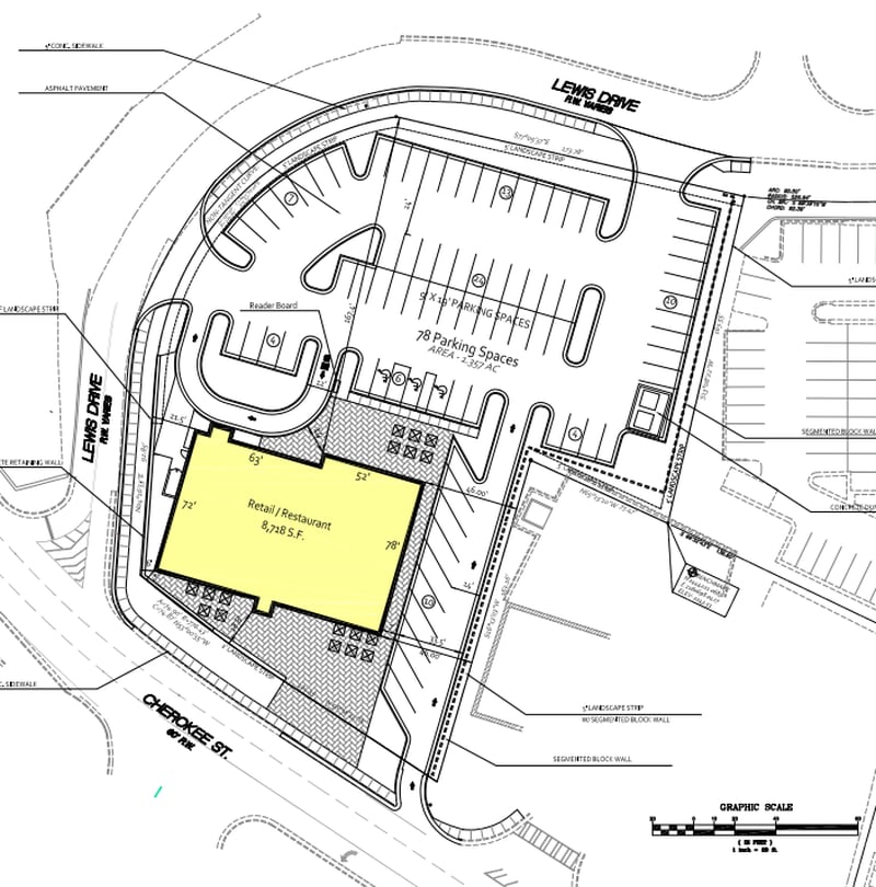 A map from the rezoning application by McWirther Realty for a 8,718-square-foot building by WellStar Kennestone Hospital. McWirter told the council it wants to put a Panera Bread Co. in the building.