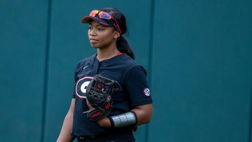 Georgia outfielder Jaiden Fields (3) during a game against Arkansas Saturday April 17, 2021, at Jack Turner Stadium in Athens. (Jack Casey/UGA)