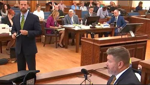 Jeff Roesler (lower right), a GBI special agent in charge, tells the jury about his work in the Tara Grinstead investigation. Tuesday was the second day of testimony in the trial for Ryan Duke, accused of killing Grinstead.