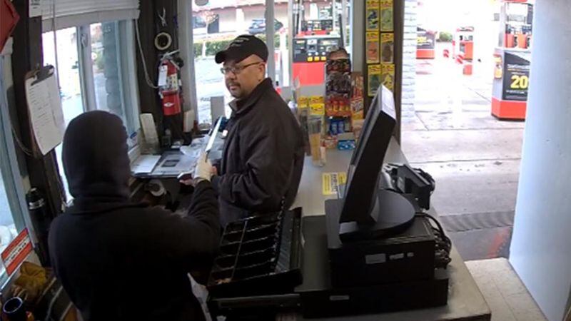Police in California said a woman held up a gas station clerk with a knife. The incident was caught on video.