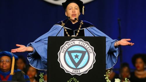 President Beverly Daniel Tatum, PhD, speaks to open the Spelman College 127th Commencement at the Georgia World Congress Center on Sunday, May 18, 2014, in Atlanta.