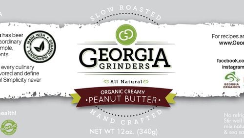 This spring, Atlanta-based Georgia Grinders will launch the first USDA-certified-organic peanut butter made from Georgia-grown peanuts. Pictured is a mock-up of the label for the product. CONTRIBUTED BY GEORGIA GRINDERS