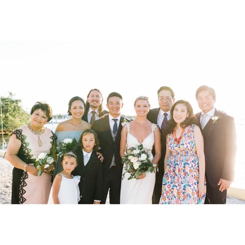Betty Hsu (far left) at the March, 2018, wedding of her eldest son, Howard, and his bride, Melissa Mitchell Hsu, in the Florida Keys. Betty Hsu, who passed away in late May, is survived by husband George, three children and three grandchildren. CONTRIBUTED BY HOWARD HSU