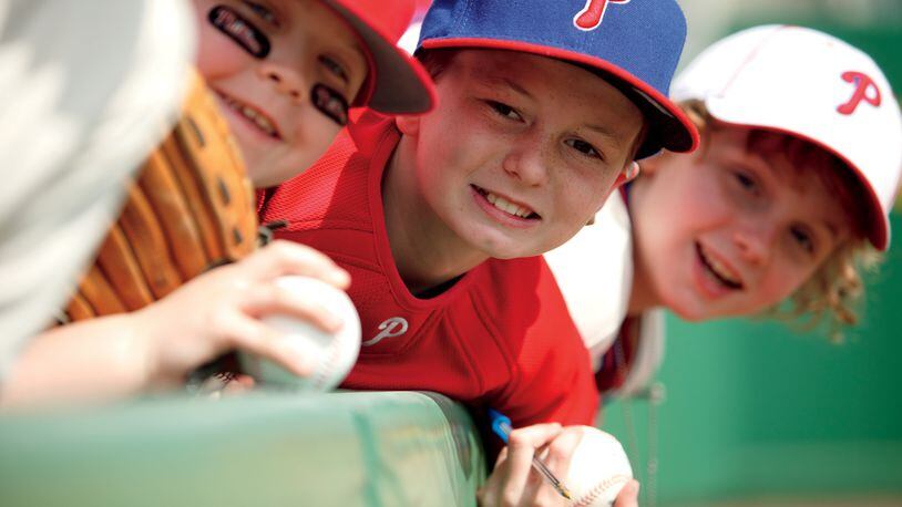 Young Philadelphia Phillies fans clamor for autographs during spring training at Bright House Field in Clearwater, where the team has trained since 1948. Contributed by Visit St. Petersburg/Clearwater