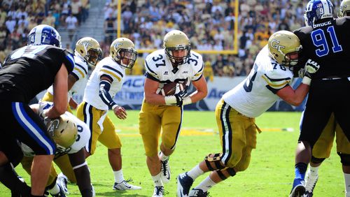 ATLANTA, GA - OCTOBER 11: Zach Laskey #37 of the Georgia Tech Yellow Jackets carries the ball against the Duke Blue Devils at Bobby Dodd Stadium on October 11, 2014 in Atlanta, Georgia. (Photo by Scott Cunningham/Getty Images) Former Georgia Tech B-back Zach Laskey became a second-team All-ACC pick in his first season as a full-time starter, opening a door to an undrafted free-agent contract with the St. Louis Rams. (GETTY IMAGES)