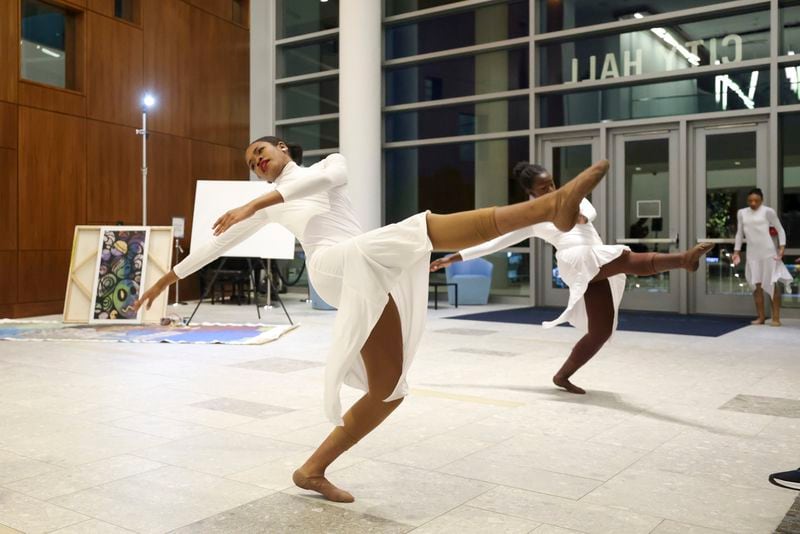 Dancers with the Namari Dance Center, of Sandy Springs, performed at an artist event at City Hall in February. The event kicked off the city's tribute to Black History Month (Jason Getz / jason.getz@ajc.com)