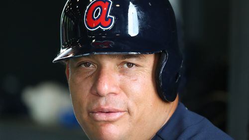 The Braves Bartolo Colon is little threat when wearing a batting helmet. It's on the mound where the team needs him to step up. (Curtis Compton/ccompton@ajc.com)