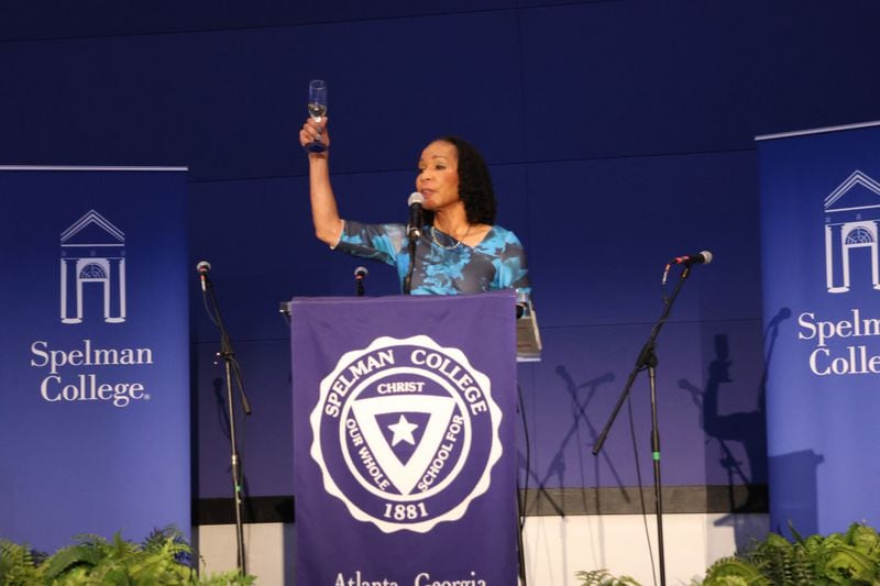 Spelman College President Dr. Helene D. Gayle salutes her Class of 2024 graduating seniors at a party at the Georgia Aquarium. Contributed photo.