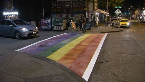 Eleven rainbow crosswalks in total were installed in Capitol Hill before pride week in 2015 – costing $66,000. (KIRO7.com)