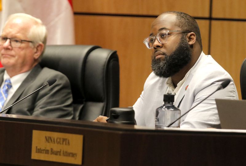 Board member Leroy "Tre'" Hutchins, shown at a 2021 Cobb County school board meeting, has held two town halls to discuss school safety since the McEachern High School shooting on Feb. 1, 2024. (Christine Tannous / AJC file photo)