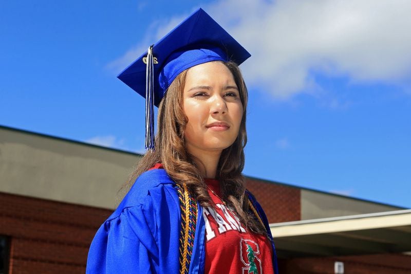 Sophia Woodrow poses for a portrait on Tuesday, June 16, 2020, at Centennial High School in Roswell, Georgia.  