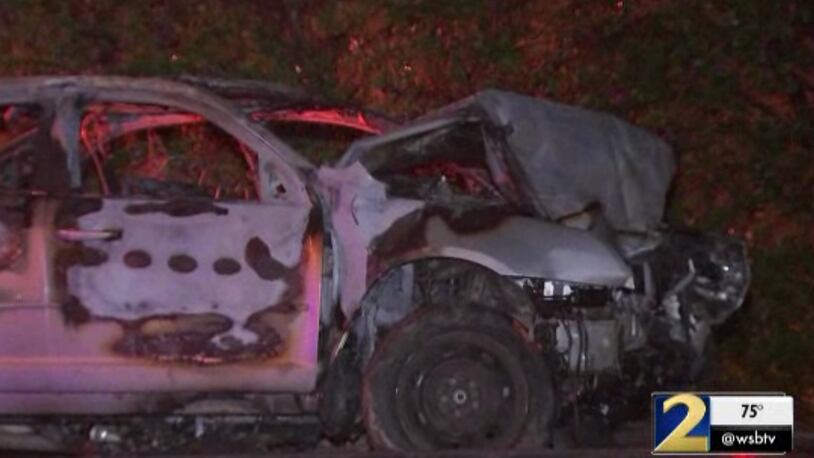 A vehicle caught on fire, trapping two occupants after a Georgia State Patrol chase.