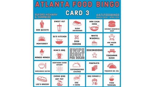 An ATL Food Bingo card. COURTESY OF ATL FOOD BINGO