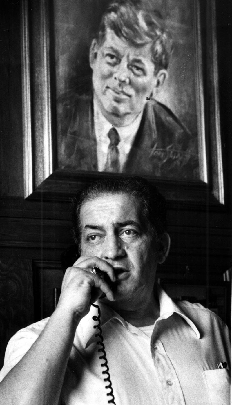 Manuel Maloof is said to have locked himself in his tavern and cried on the day John F. Kennedy's was buried 1963. Portraits and photographs of the Kennedys adorn the walls of Maloof's two taverns. Although he was a staunch Democrat, Maloof was known for his ability to form political coalitions. Photo taken in 1978. (Jerome McClendon/AJC staff)