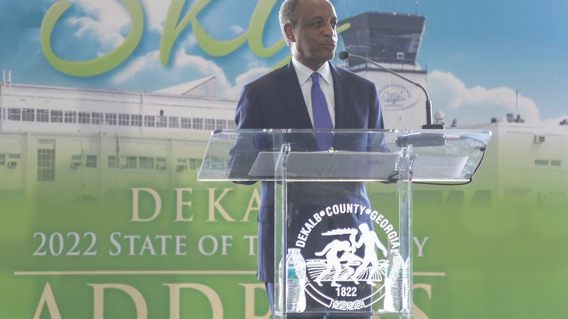 DeKalb County CEO Micheal Thurmond gives his State of the County speech on Wednesday, April 27, 2022 at DeKalb-Peachtree Airport. (Natrice Miller / natrice.miller@ajc.com)