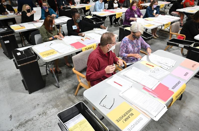 November 13, 2020 Lawrenceville - Election workers in Gwinnett County began working through a recount of 414,000 ballots Friday morning, representing nearly 10% of all votes cast in the state at Gwinnett County Election headquarters in Lawrenceville on Friday, November 13, 2020. (Hyosub Shin / Hyosub.Shin@ajc.com)
