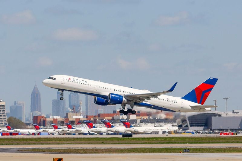 A Delta airplane is seen taking off at Hartsfield-Jackson Atlanta International Airport on Wednesday, March 27, 2024. 
Miguel Martinez /miguel.martinezjimenez@ajc.com
