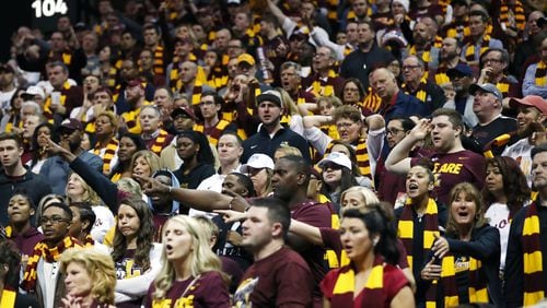ATLANTA, GA - MARCH 22: Loyola Ramblers fans look on in the first half against the Nevada Wolf Pack during the 2018 NCAA Men's Basketball Tournament South Regional at Philips Arena on March 22, 2018 in Atlanta, Georgia.  (Photo by Ronald Martinez/Getty Images)